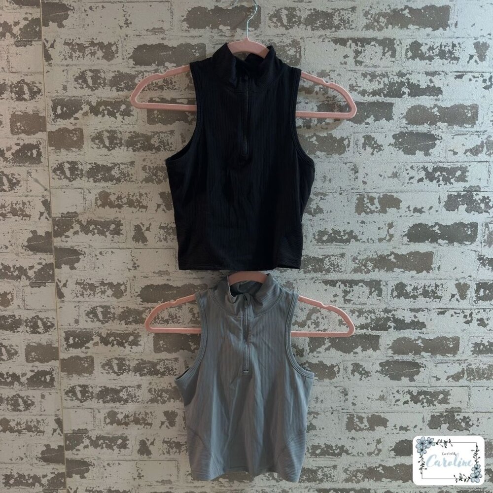 Lululemon Rib Zip-Front Cropped Run Tank Top Bundle, XS